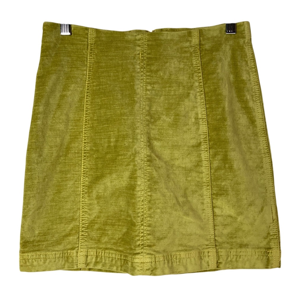 Free People Lime Green Corduroy Mini Skirt 6 Back Zip High Rise Seam Detail